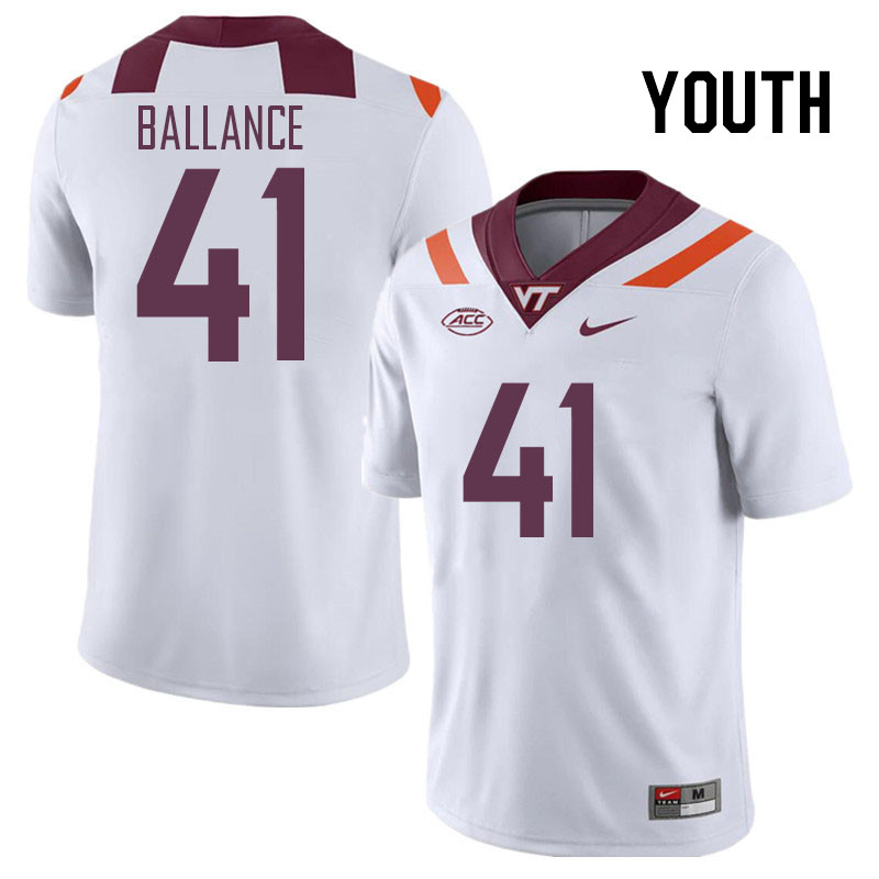Youth #41 George Ballance Virginia Tech Hokies College Football Jerseys Stitched Sale-White